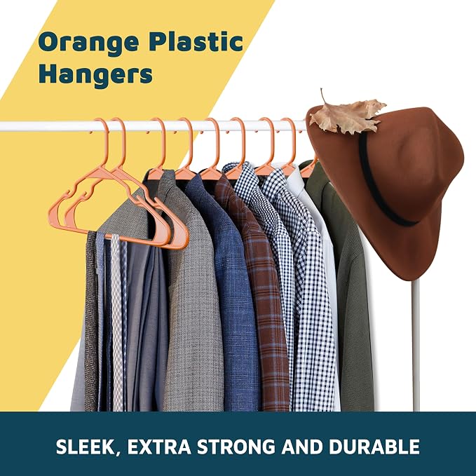 Lifemaster Plastic Clothes Hangers – Heavy Duty Hanger Set, for Organizing Clothes, Dresses, and Coat, Holds Up to 5 lbs, Space-Saving Hangers with Non-Slip Shoulder Grooves, Pack of 50, Orange - Image 9