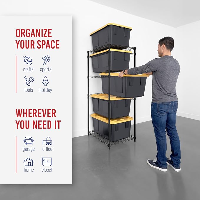 SafeRacks 5-Tier Steel Tote Rack - Maximize Space, Declutter, Organization, NSF Certified, Bin Storage for Garage, Pantry, Kitchen, Workspace, 5 Shelves, 31″ x 23″ x 68″, Black - Image 5