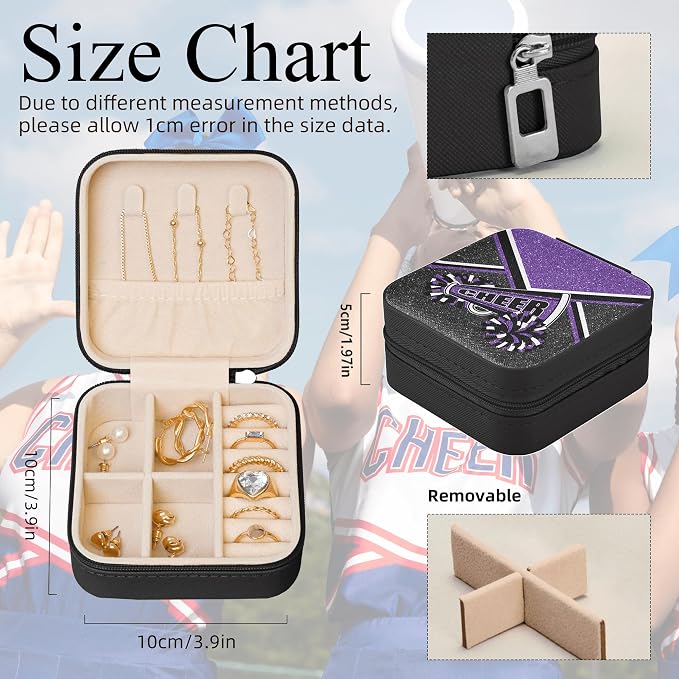 Cheerleader Travel Jewelry Case, Cheer Travel Jewelry Box for Women, Mini Jewelry Travel Case for Cheer Team, Cheerleader Gifts for Girls (Purple) - Image 2