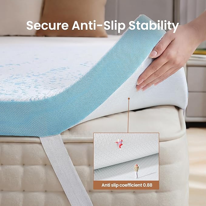 OhGeni 3 Inch Cooling Twin XL Gel Memory Foam Mattress Topper Pad,Soft Bed Cover with Anti-Slip Base,Zipper & Straps,Extra Comfort & Back Pain Relief,College Dorm Room Essential