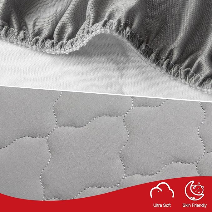 Waterproof Pack and Play Mattress Pad (Cover Only) 39" x 27", Compatible with Graco Pack and Play & Dream On Me & Pamo Babe, Cotton Fabric Playpen/Playard Sheet Quilted, Gray