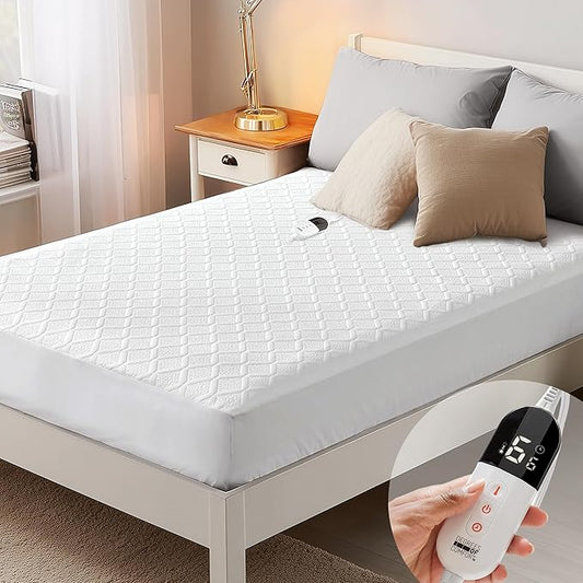 Heated Mattress Pad Full Size with Single Control, Electric Mattress Cover with 6 Heat Settings, 1-10 Hour Selectable Auto Shut-Off, 17" Deep Pocket, Washable, Soft Quilted Top
