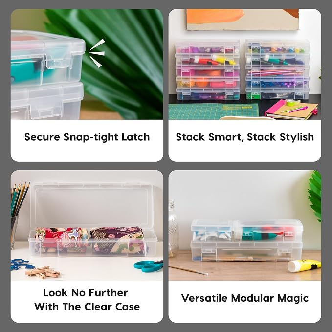IRIS USA Pencil Case Boxes, 6-Pack, |Made in USA|, Plastic Bead Organizing Containers with Snap Lid for Arts, Crafts, Ephemera, Stickers, & Dance Cheer, Clear - Large - Image 3