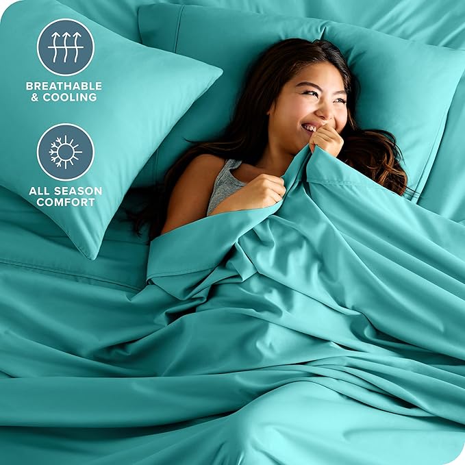 Bare Home Full XL Sheet Set - 1800 Ultra-Soft Microfiber Full Extra Long Bed Sheets - Double Brushed - Deep Pockets - Easy Fit - 4 Piece Set - Bedding Sheets & Pillowcases (Full XL, Turquoise)