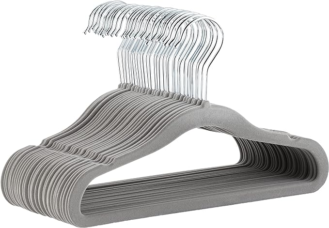 Amazon Basics Kids Velvet Non-Slip Space Saving Clothes Hangers with Shoulder Notches, Sturdy Closet Organizer for Baby/Toddler, 11.6", Gray, 30-Pack by AmazonBasics