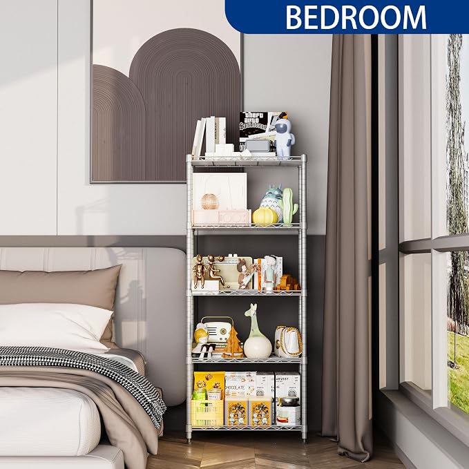 REGILLER 5-Wire Shelving Metal Storage Rack Adjustable Shelves,Standing Storage Shelf Units for Laundry Bathroom Kitchen Pantry Closet(Silver,11.8" D x 21.2" W x 53.5" H) - Image 4