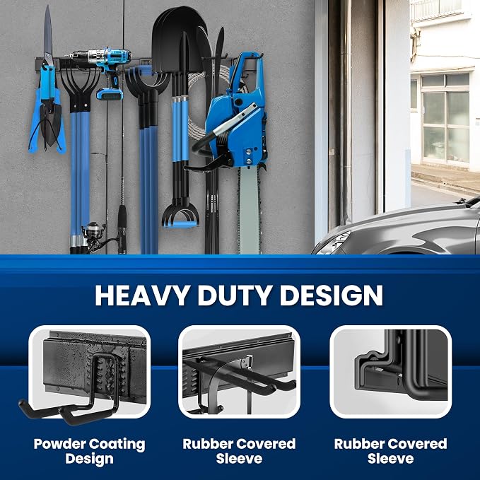 96'' All-Metal Garage Tool Organizer Wall Mount – Heavy-Duty Tool Rack Holds 960 lbs, Adjustable Hooks for Garage, Yard, and Garden Equipment - Image 3