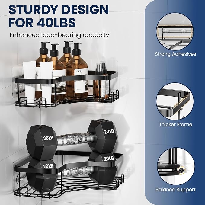 MAXIFFE 3 Pack Corner Shower Caddy with Soap Holder, Large Capacity Sturdy Adhesive Stainless Steel No Drilling Shower Organizer Shelves Rack Storage Inside Shower for Bathroom Family Renters, Black - Image 6