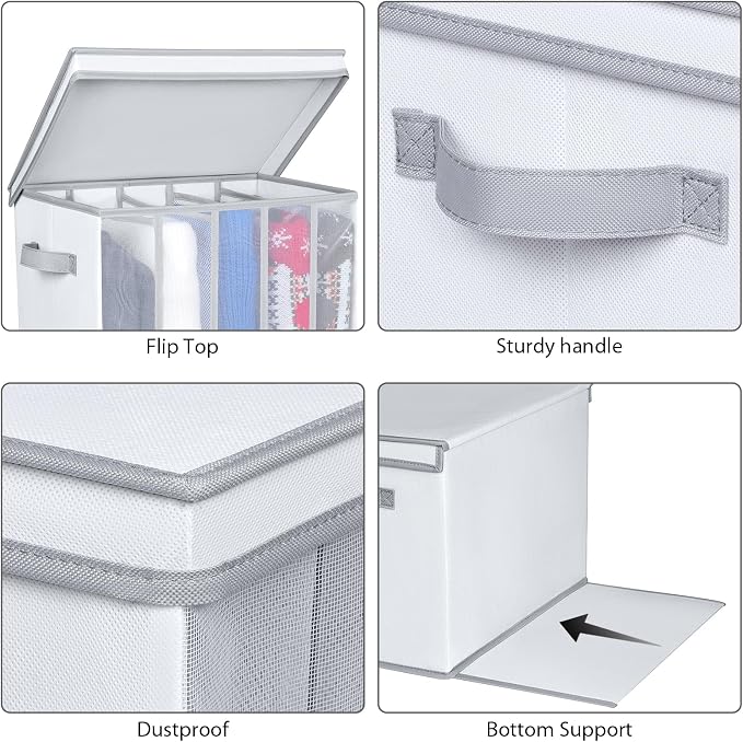 Univivi Large Size Wardrobe Clothes Organizer, 5 Grids Sweater Organizer for Closet with Handles, Support Boards and Lids, Foldable Closet Organizers for Sweaters, Pants, T-shirt, Hoodie- 2 Pack - Image 3
