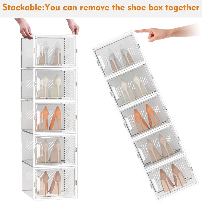 SIMPDIY Shoe Organizer, 12 Pack Shoe Storage Shoe Organizer for Closet, Shoe Boxes Clear Plastic Stackable Shoe Storage Boxes for Size 13 - Image 4