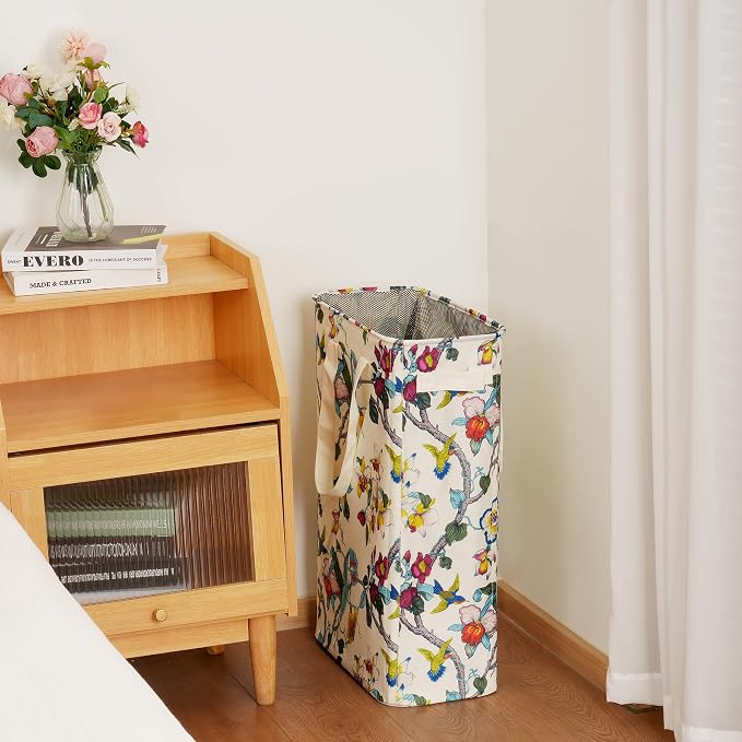 efluky Slim Laundry Basket, Narrow Laundry Hamper with Handles, Collapsible Dirty Clothes Hamper, Tall Laundry Bin for Laundry Room, Dorm and Bedroom, 48L (12.7 Gallon) Floral - Image 4