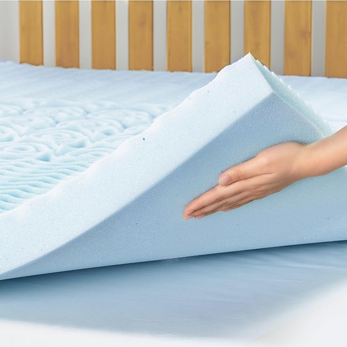 Mellow 3 Inch 5-Zone Memory Foam Mattress Topper, Cooling Gel Infusion, Dorm Essentials, Queen Blue