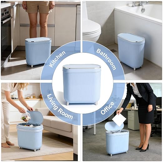 Supteron Bathroom Trash Can with Lid 3.1 Gallon Narrow Trash Can Small Plastic Trash Bin 12 Liter Rectangular Plastic Garbage Can with Press Type Lid for Bedroom Bathroom - Image 5