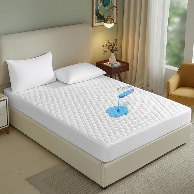 Full Size Mattress Protector - 100% Waterproof Liquid Barrier, Noiseless Seamless Bed Cover, Fits 8"-16" Deep Pockets, Breathable Microfiber, White