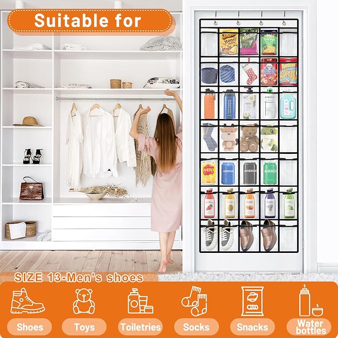 Aheroi 2 Pack 35 Pockets Over Door Shoe Organizer, White, Holds Up to 40 lbs, Mesh Pockets, Foldable, Hanging Shoe Rack - Image 5