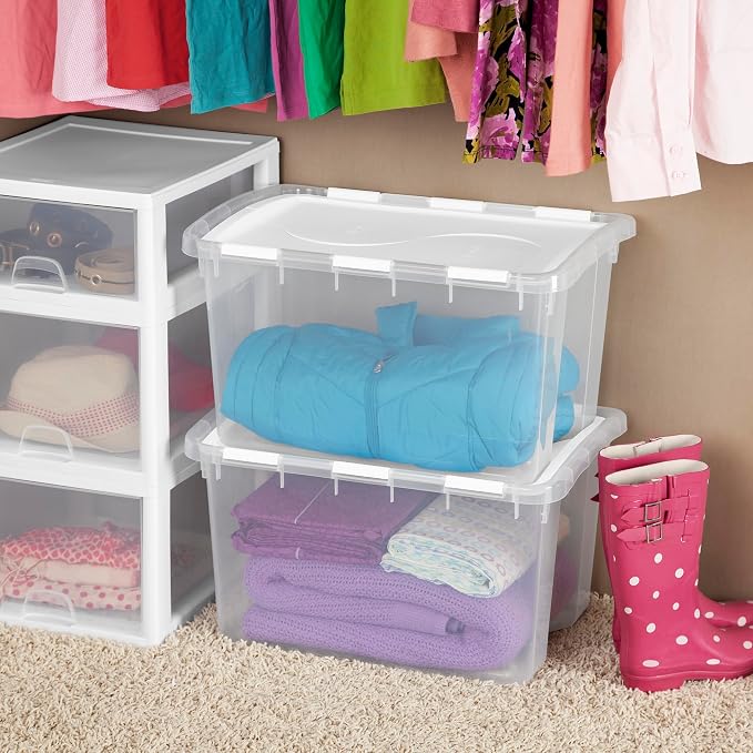 Sterilite 6-Pack Stackable Storage Bin with Lid, Clear Plastic Design, 48 Quart - Image 9