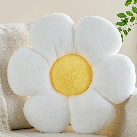 CANGHI Flower Pillow, White Yellow 19.68 inch Flower Shaped Throw Pillows Daisy Plush Pillow Floor Pillows Seat Cushion Cute Aesthetic Decorative Throw Pillows for Bed Home Sofa Chair Couch Decor