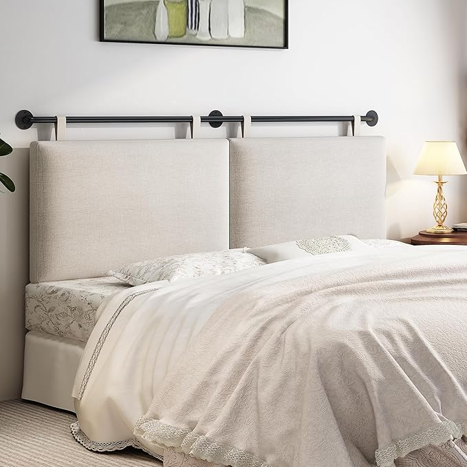BSHOMGI Headboards Queen Size Bed Headboard Wall Mounted Headboards for Bed with Linen Upholstery Cabeceras De Cama Hanging Headboard for Bedroom (Beige, Queen)