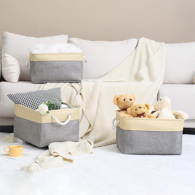 TheWarmHome Storage Basket for Organizing - 3 Pack 14x10x7 inch Large Collapsible Storage Bin for Shelves, Fabric Storage Cubes for Organizer ClosetCloth Gift Toy (Grey & Gold) - Image 7