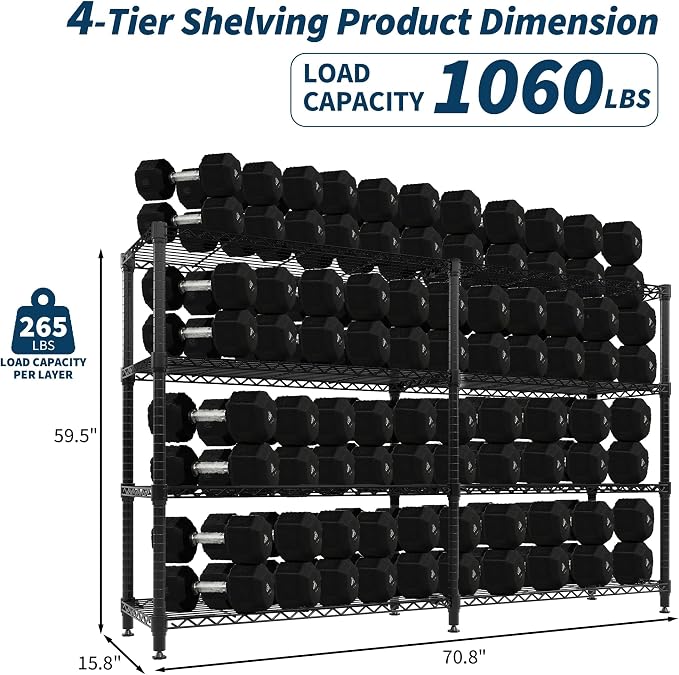 Garvee 70.8" W Storage Shelves Metal Shelving Unit, 4-Tier Heavy Duty Wire Shelving Extra Wide L-Shaped Storage Rack for Apartment Pantry Kitchen Corner Bedroom - Image 3