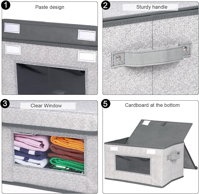 Univivi [4-Pack Fabric Storage Boxes Collapsible Storage Bins with Lids and Handles Cube Organizer Basket for Home, Closet, Bedroom (Gray, 14.4''x10''x8.3'') - Image 5