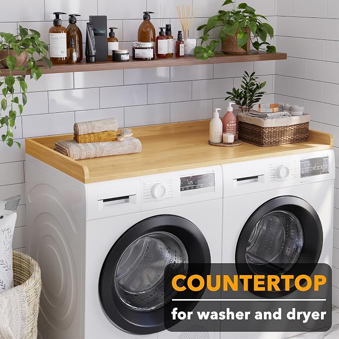 SpaceAid Washer Dryer Countertop, Laundry Wood Shelf Topper with Edge, 54" Width x 27.5" Depth Cover Guard Organizer for Washer and Dryer Laundry Hamper Counter Storage Organization (Maple Wood) - Image 3