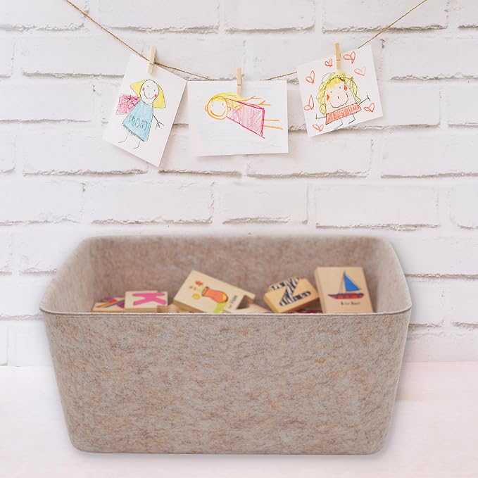 Welaxy Felt Storage Bin Wide Deep Drawer Organizer Beige Caddy for Makeup, Jewelry, Stationery, Closet & Bathroom, Minimalist lifestyle (Oatmeal Bin, M) - Image 4