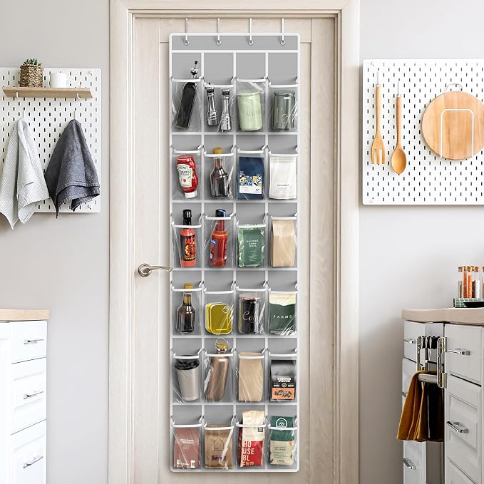 Simple Houseware 24 Pockets - Crystal Clear Over The Door Hanging Shoe Organizer, Gray (64'' x 19'') - Image 7