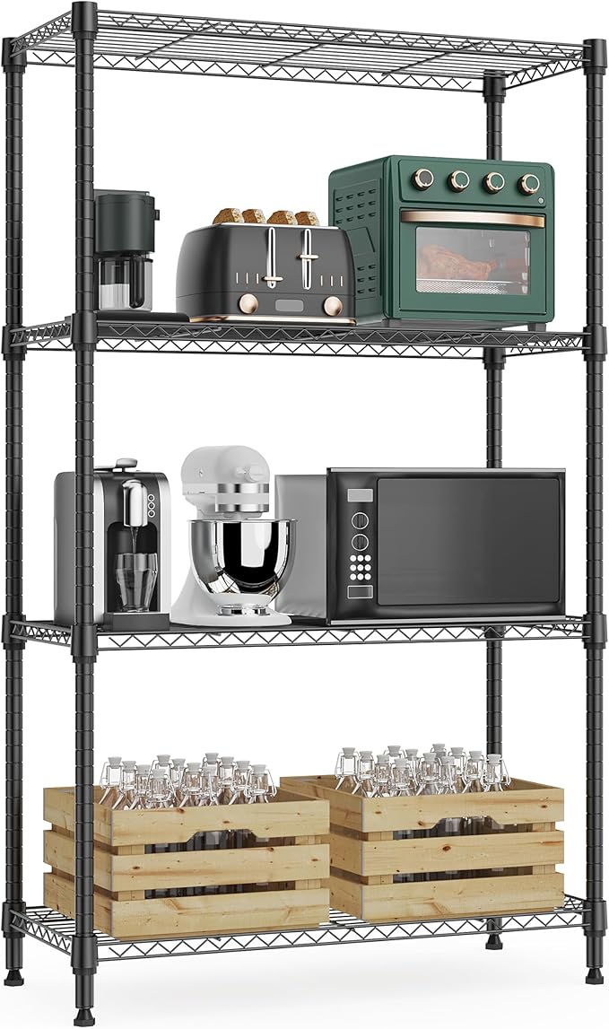 M MZG 1000 lbs 4Tier Shelf Metal Storage Shelves Wire Rack Closet Organizers with Wheel for Garage Kitchen Bathroom Laundry Black 13.7" D x 23.6" W x 53.4" H by MEIGAOPLASTICANDMETALHKCOLIMITED