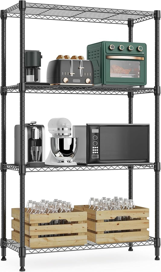 M MZG 1000 lbs 4Tier Shelf Metal Storage Shelves Wire Rack Closet Organizers with Wheel for Garage Kitchen Bathroom Laundry Black 13.7" D x 23.6" W x 53.4" H by MEIGAOPLASTICANDMETALHKCOLIMITED