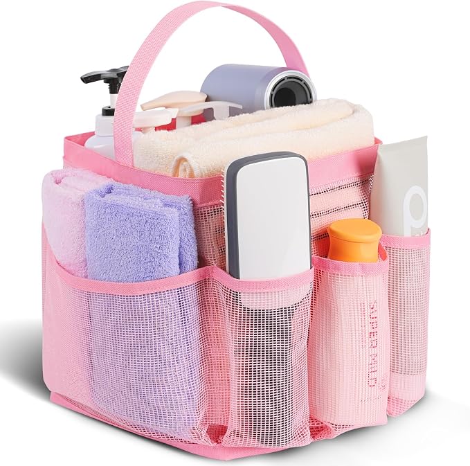 EUDELE Mesh Shower Caddy Portable for College Dorm Room Essentials,Portable Shower Caddy Dorm with 8-Pocket Large Capacity, Shower Bag for Beach, Swimming, Gym, Travel essentials, Pink by EUDELE
