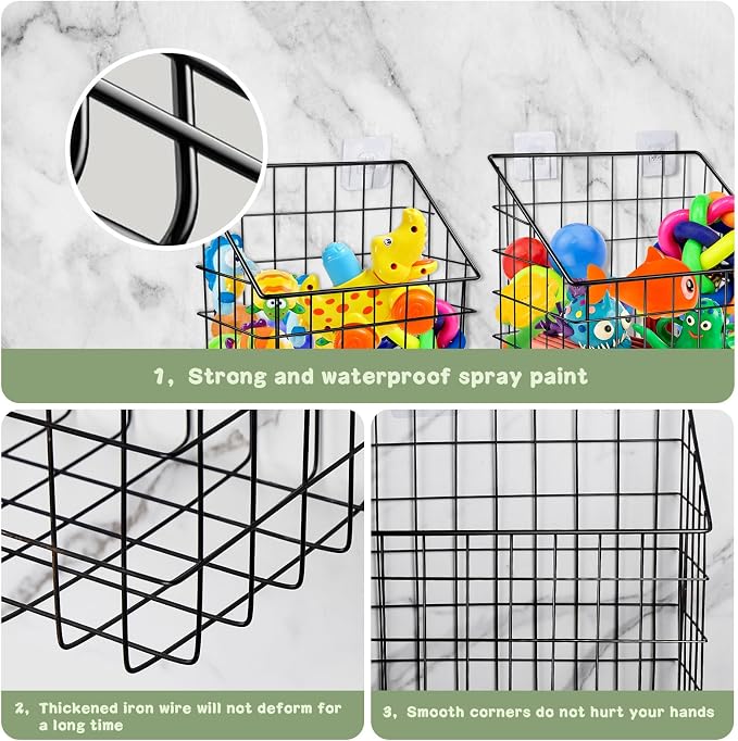 Greentainer 2 Pack Bath Toy Storage Organizer, Large Rustproof Metal Wire Basket, Wall Mounted Hanging Bathtub Holder, Bathroom Shower Caddy for Tub Toys & Toiletries - Image 5