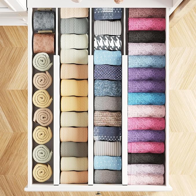 SpaceAid Bamboo Dresser Drawer Dividers 6 Pack, 4.65“ High Adjustable 17“-22” Drawer Organizers, Expandable Organization for Clothing, Clothes, Dressers, White - Image 4