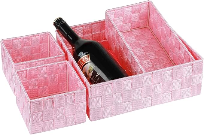 Posprica Woven Storage Baskets for Organizing, Small Baskets Cube Bin Container Tote Organizer Divider for Drawer, Closet, Shelf, Dresser, Set of 4(Pink) - Image 4