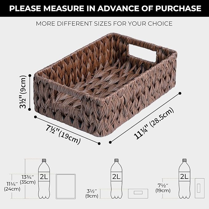 GRANNY SAYS Wicker Baskets with Handles,Small Woven Basket for Storage, Waterproof Storage Basket Organizer,Decorative Storage Boxes for Organing Pantry,Brown Basket,2-Pack,11 1/4''L x 7 1/2''W x 3 1/2''H - Image 4
