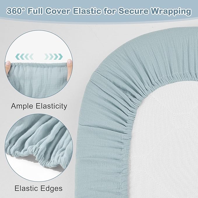 Basumee Muslin Bassinet Sheets for Baby Girl Boy 2 Pack Soft Breathable Baby Bedside Bassinet Fitted Sheets with Bottom Elastic Band Mattress Cover for Rectangle Oval Hourglass Bassinets