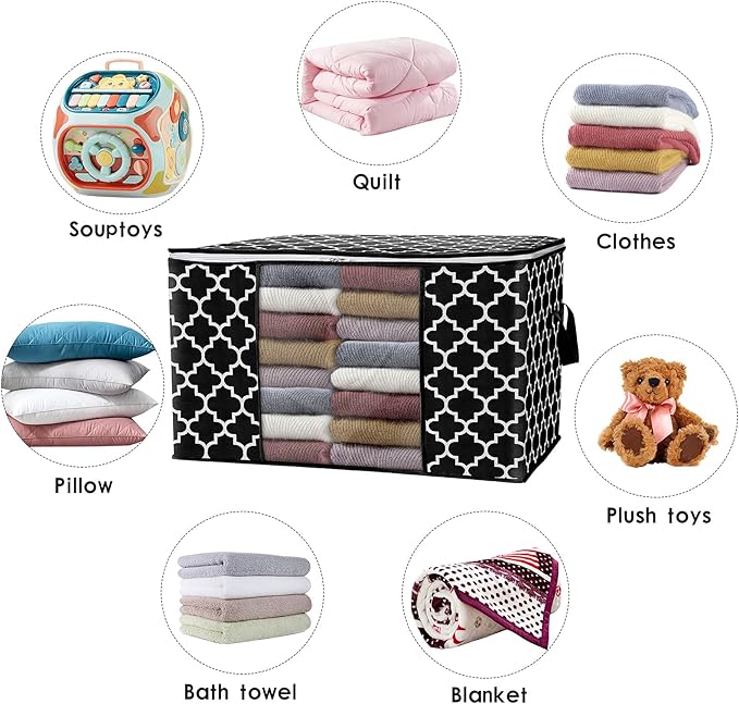 WISELIFE Storage Bags 100L 8-Pack Large Blanket Clothes Organization and Storage Containers for Bedding, Comforters, Foldable Organizer with Reinforced Handle, Clear Window, Sturdy Zippers, Black