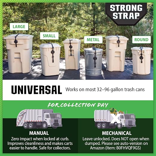 Blazer Brand Strong Strap Lid Lock for 32–96 Gallon Garbage Cans (1 Starter Kit) Long Lasting, No Tools Required, Stretch to Latch, Mitigate Pests, Wind, Overflow, and Spillage - Image 4