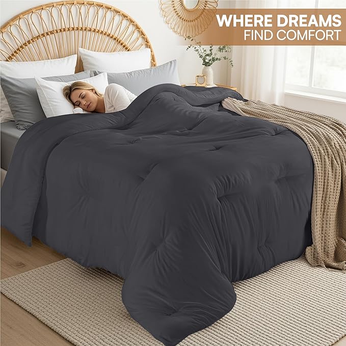 Utopia Bedding Comforters King Size, All Season Duvet Insert, Down Alternative King Comforter with Corner Tabs, Machine Washable Bed Comforter 90 x 102 Inches (Grey)