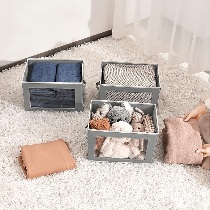 Homsorout Clothes Organizers and Storage - 6 Pack Large Storage Box with Lids, Foldable Closet Organizer with Lids, Decorative Basket Bins for Home, Dorm, Closet, Grey - Image 4
