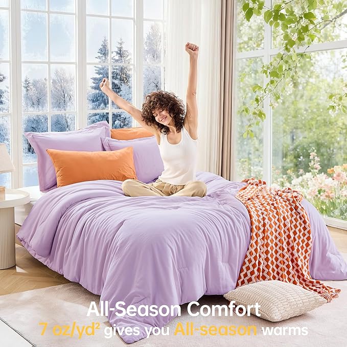 MUXHOMO Queen Comforter Set, All Season Ultra Soft Down Alternative Bedding - 3 Piece Lightweight Bed Set Includes 1 Comforter (90"x90") and 2 Pillow Shams (20"x26"), Crystal Purple