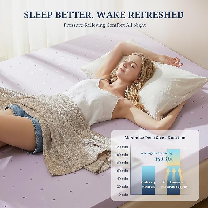 3 Inch Mattress Topper Queen, Gel Infused Memory Foam Mattress Topper for Pressure Relief, Breathable Bed Topper in a Box, CertiPUR-US Certified, Purple, 60"×80"