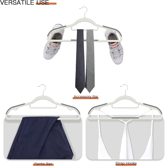 20 Pack Heavy Duty Plastic Hangers, Non Slip Clothes Hangers with Rubber Pads and 360° Hook - Thin Space Saving Hanger, Closet Organizer for Shirt, Pants, Suit, Skirt,Coat - Gray - Image 7