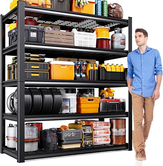 45.6" W Garage Shelving Heavy Duty Storage Shelves, 5-Tier Adjustable Metal Shelving Unit, Utility Garage Organizer Shelf for Basement, Pantry, Kitchen, Warehouse,17.7" D x 45.6" W x 71.2" H by Unknown