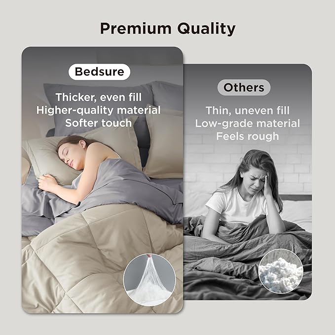 Bedsure Beige Full Comforter Set - 7 Pieces Reversible Bed Set Bed in a Bag Full with Comforters, Sheets, Pillowcases & Shams