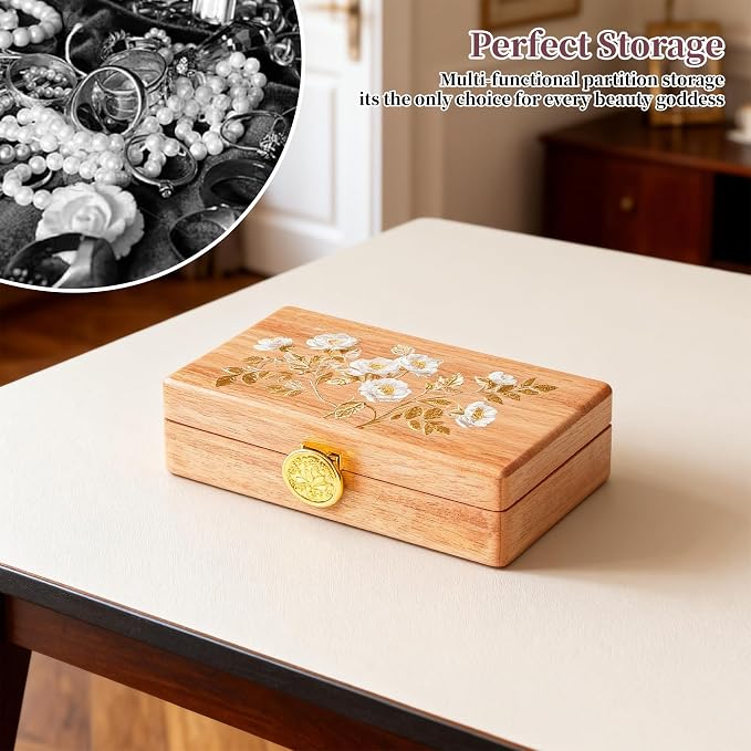 Travel Jewelry Case Small Wood Jewelry Organizer Jewelry Box for Women (Pine Wood Print) - Image 3