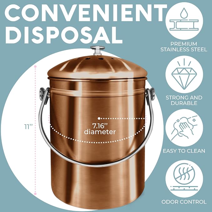 EPICA Countertop Compost Bin Kitchen | 1.3 Gallon | Odorless Composting Bin with Carbon Filters | Indoor Compost Bin with Lid | Stainless Steel Kitchen Composter for Food Scraps & Waste Recycling - Image 4