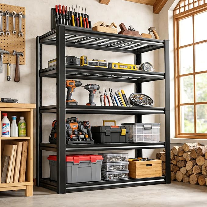 72H Storage Shelves Heavy Duty,2800 LBS Garage Storage Shelves,5-Tier Adjustable Metal Shelving,for Garage,Warehouse,Basement,Pantry,16"x35.5"x72" - Image 2