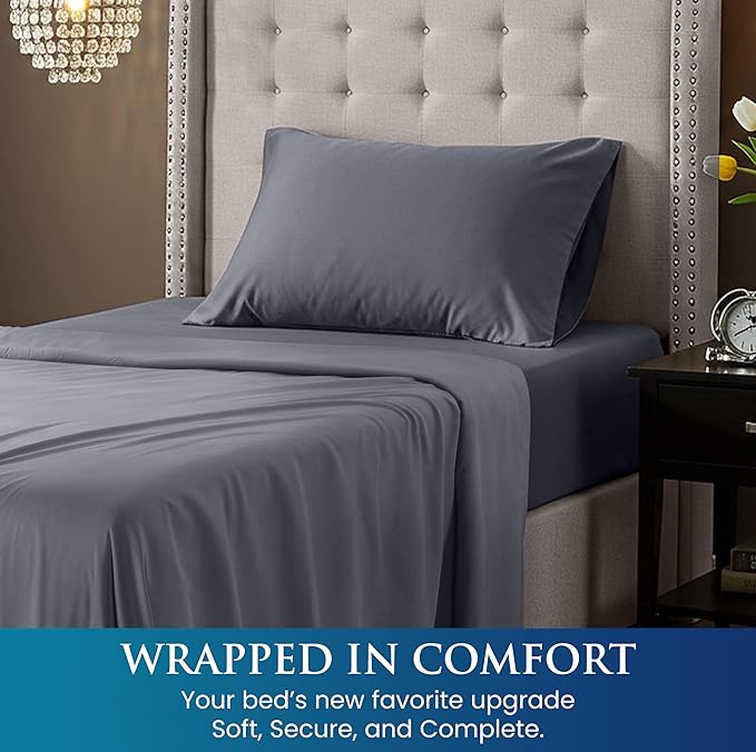 Utopia Bedding Twin Size 3 Piece Sheet Set - Brushed Microfiber - Soft Bed Sheets for Twin Size Bed Set - Includes 1 Fitted, 1 Flat, & 1 Pillow Case - Deep Pocket (Grey)