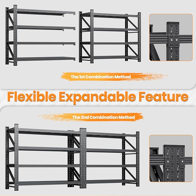 68”W Garage Shelving Units, 8000LBS Storage Shelves Heavy Duty, 24" Deep Metal Shelving Rack, 4 Tier Tall Steel Industrial Shelving , Adjustable Standing Shelf for Warehouse / Shop 68"W x 24"D x 64"H - Image 6